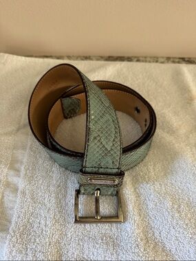 Prada Mint Green Textured Leather Belt with Silver Buckle